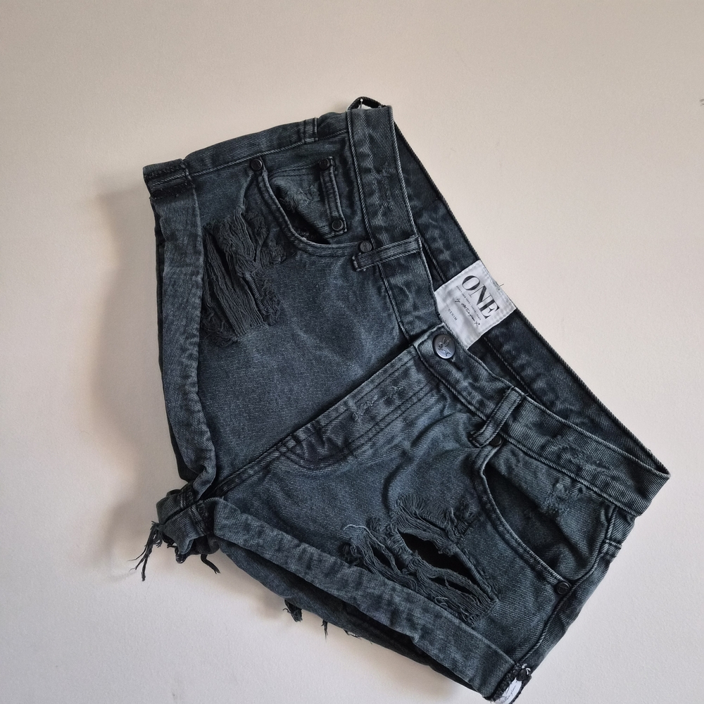 One Teaspoon Distressed Black Denim Shorts